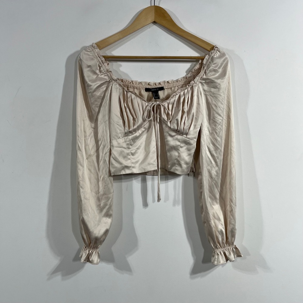 Forever 21 Whimsigoth Y2K Babydoll Satin Milkmaid Crop Top Small Renfair Fairy